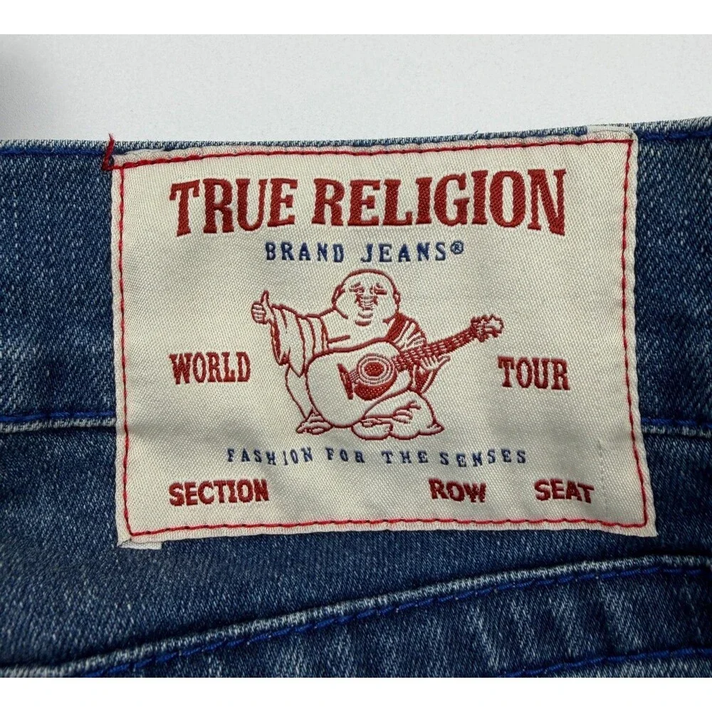 NEW TRUE RELIGION Geno Mens 34x32 Denim Blue Wash USA Relaxed Slim Fit Jeans
